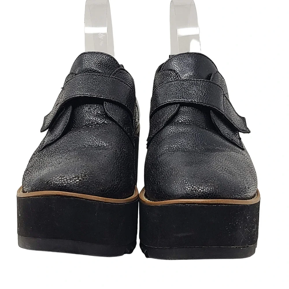EILEEN FISHER Zola Black Pebbled Leather Platform Wedge Oxford Women's 9 - Picture 4 of 13